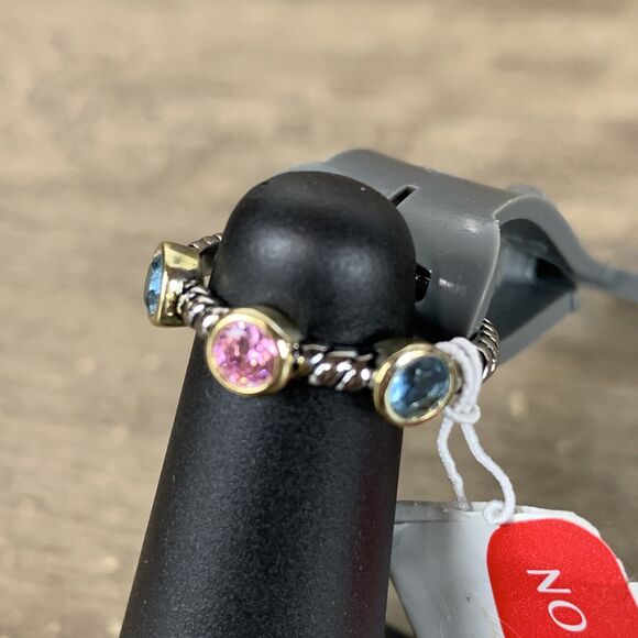 Nordstrom Rack Fashion Finger Ring Size 7 Multicolor Crystal Chain Silver Tone - Picture 2 of 6